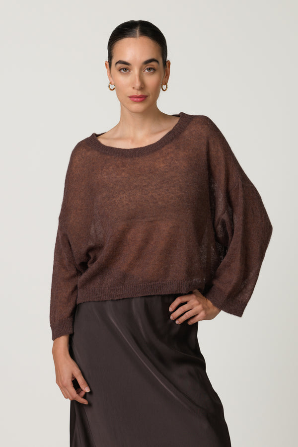 Willow Boxy Sheer Sweater | Espresso Brown | Alpaca Blend