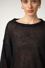 Willow Boxy Sheer Sweater | Black | Alpaca Blend