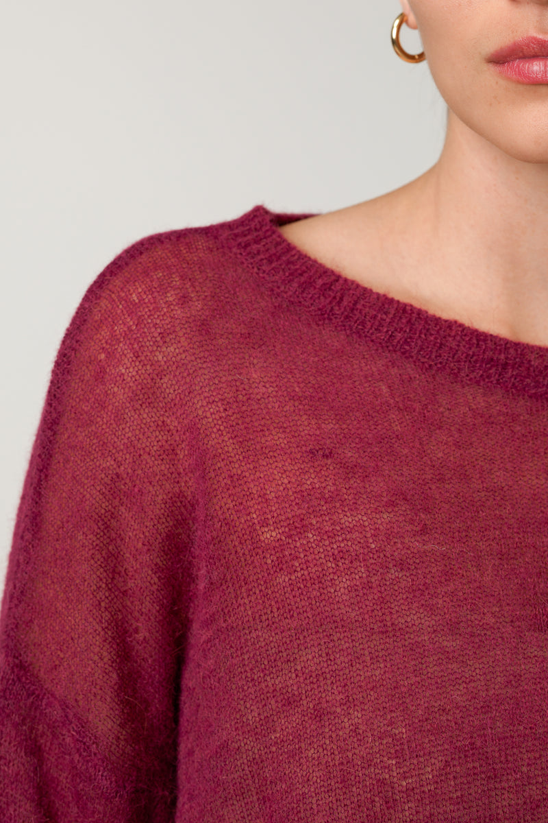 Willow Boxy Sheer Sweater | Burgundy | Alpaca Blend