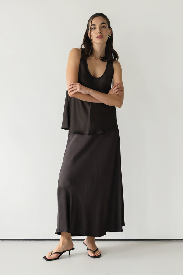 Camilla Bias Satin Skirt | Espresso Brown