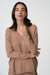 Layla V Neck Sweater | Chestnut Brown | Fine Knit
