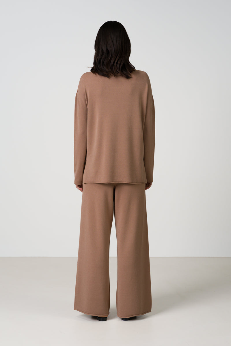 Kaia Elastic Waist Pants | Chestnut Brown | Fine Knit