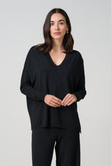 Layla V Neck Sweater | Black | Fine Knit