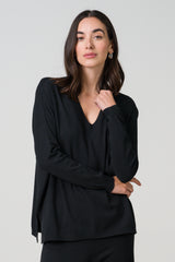 Layla V Neck Sweater | Black | Fine Knit
