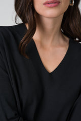 Layla V Neck Sweater | Black | Fine Knit