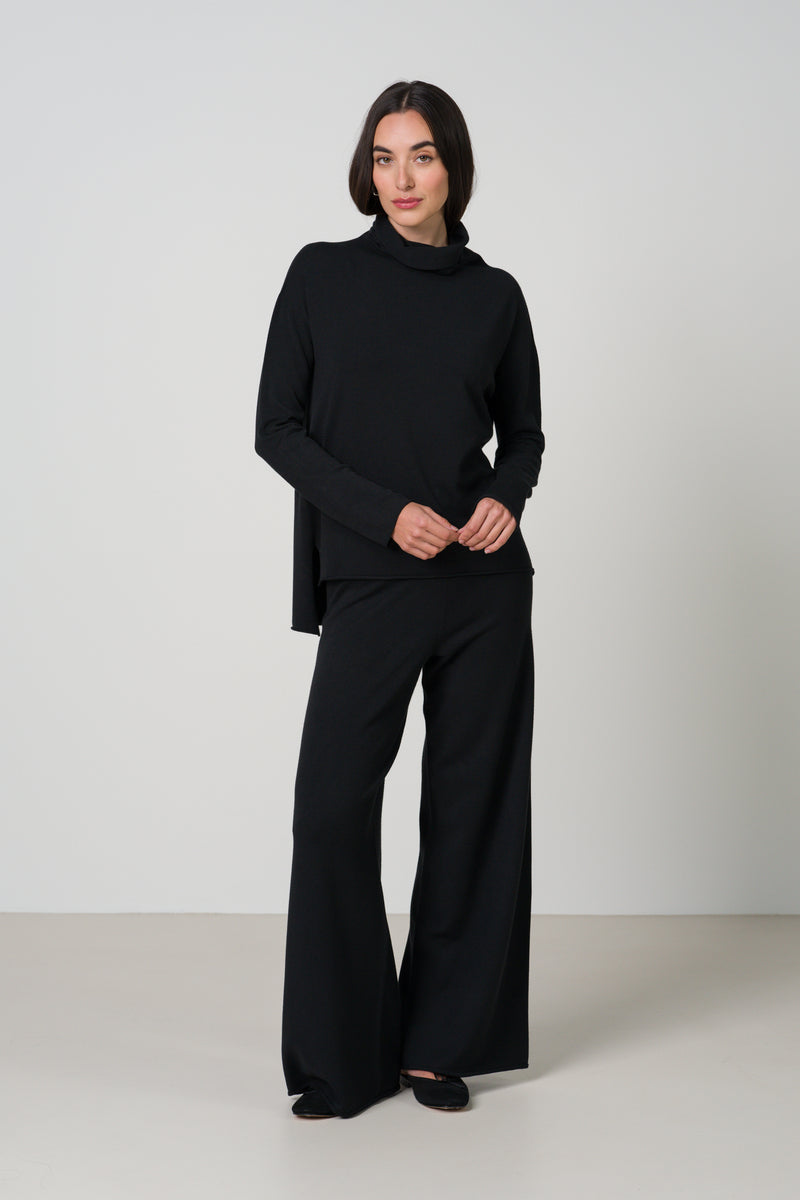 Kaia Elastic Waist Pants | Black | Fine Knit