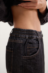 Aspen Barrel-Leg Elastic Waist Jeans | Dark Denim