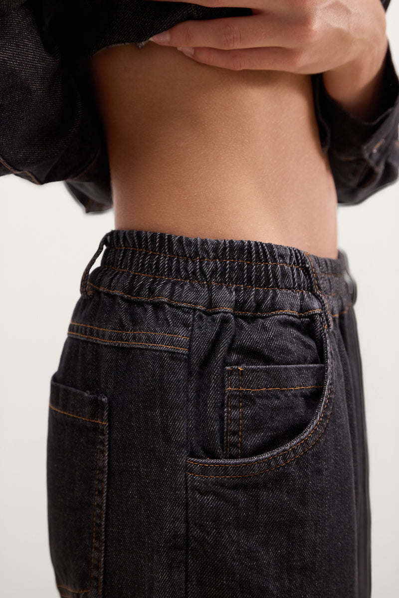 Aspen Barrel-Leg Elastic Waist Jeans | Dark Denim