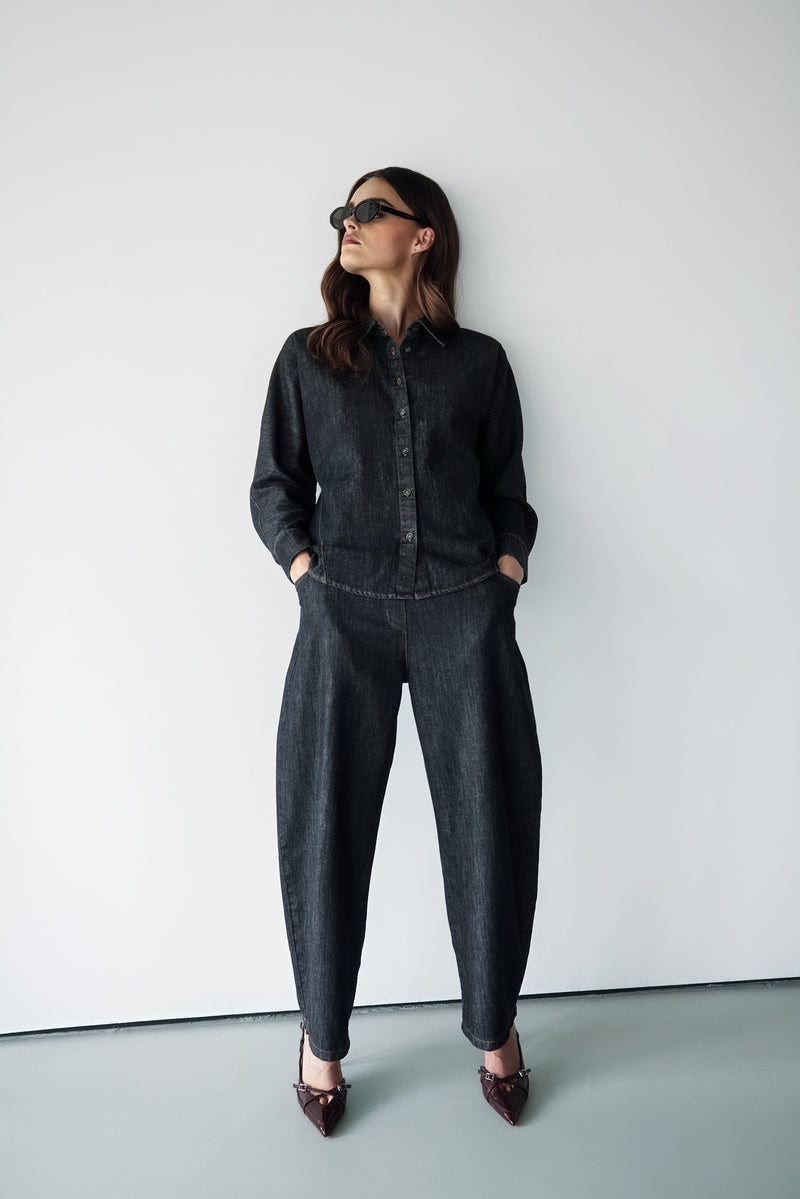 Aspen Barrel-Leg Elastic Waist Jeans | Dark Denim