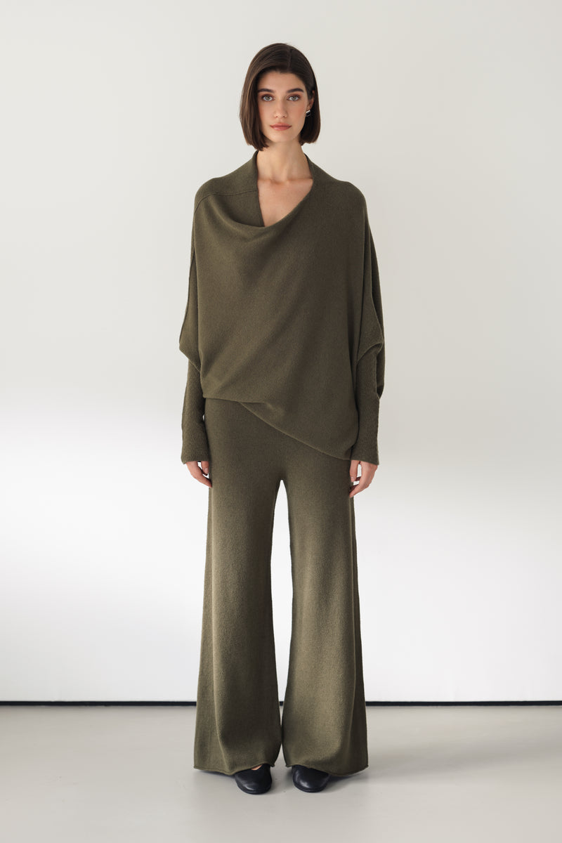Asymmetric Draped | Khaki | Seamless Knit