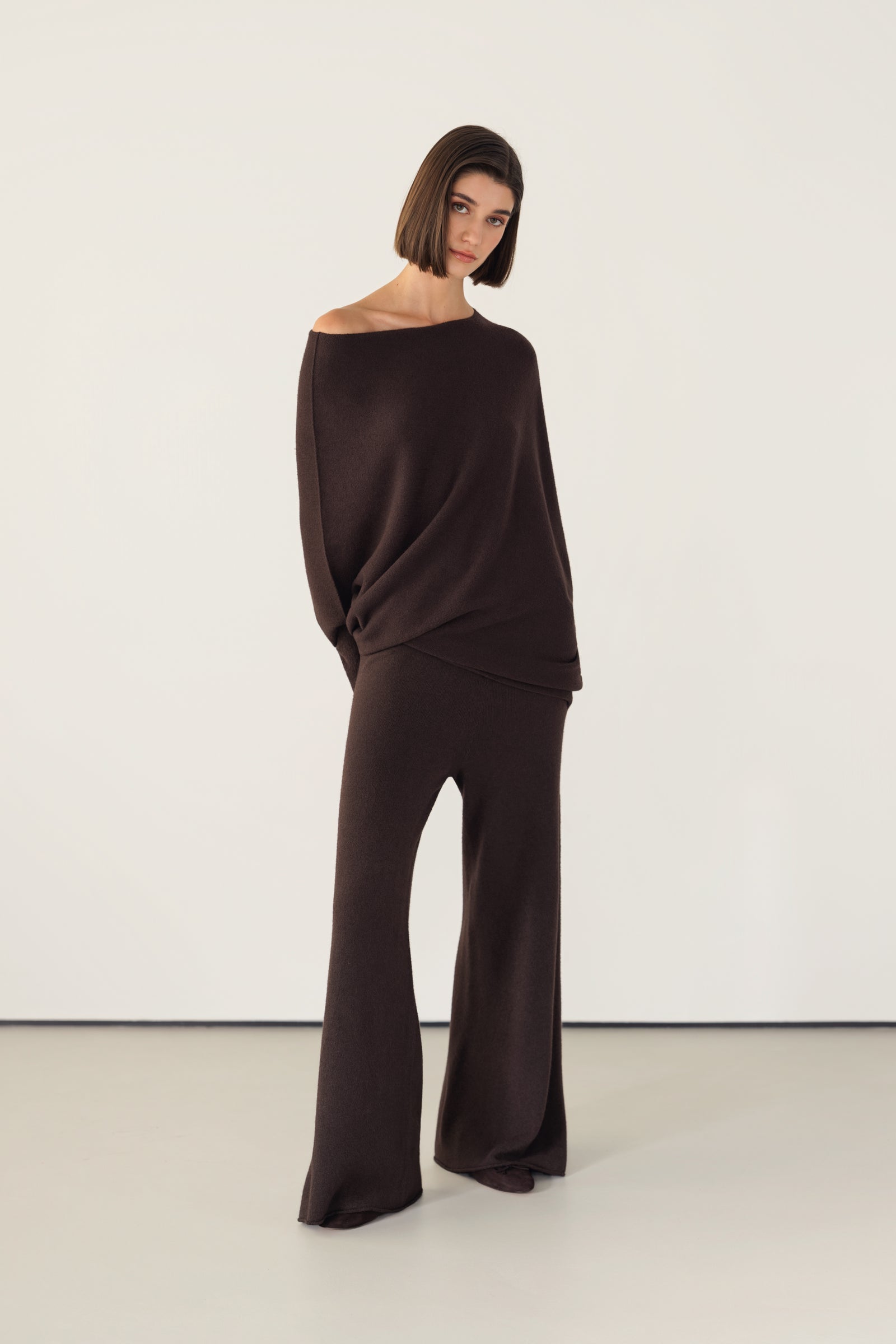 Asymmetric Draped | Espresso Brown | Seamless Knit – JAKI