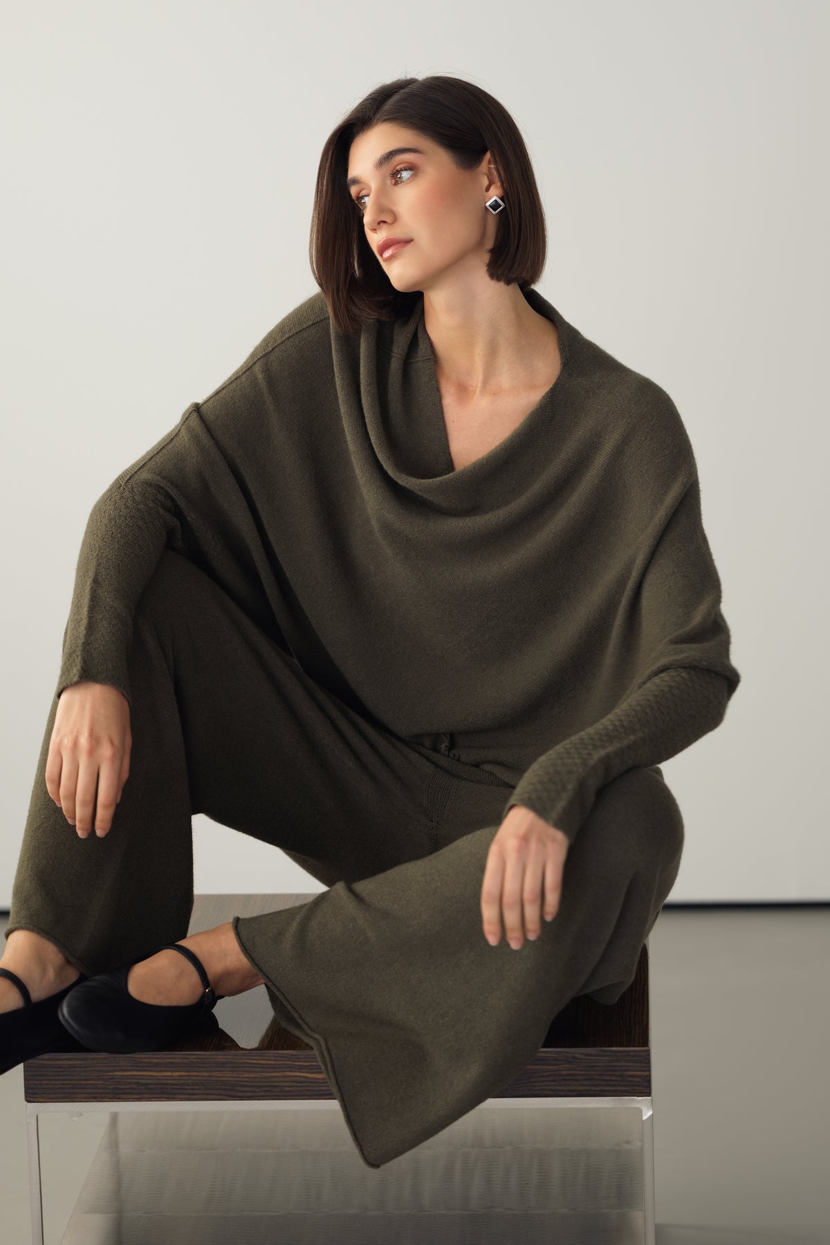 Asymmetric Draped | Khaki | Seamless Knit – JAKI
