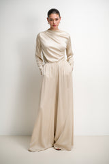 Helena Elastic Waist Satin Trousers | Light Beige