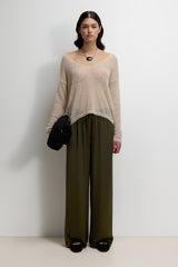 Corin Elastic Waist Satin Trousers | Khaki