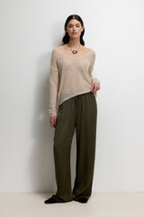 Corin Elastic Waist Satin Trousers | Khaki