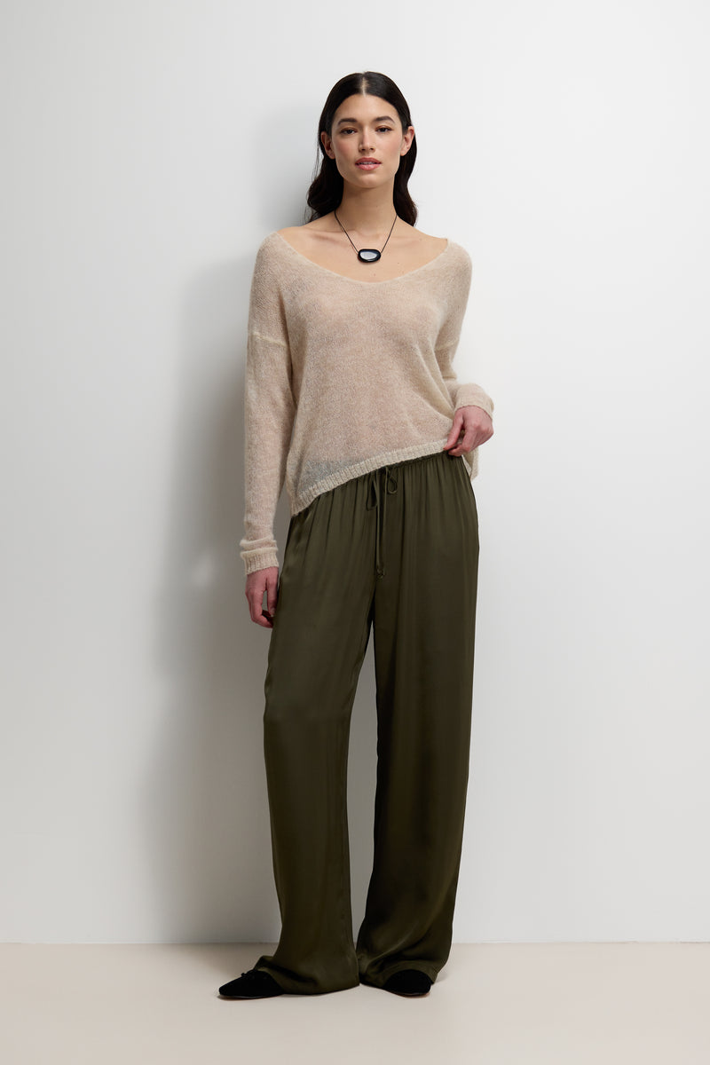 Corin Elastic Waist Satin Trousers | Khaki