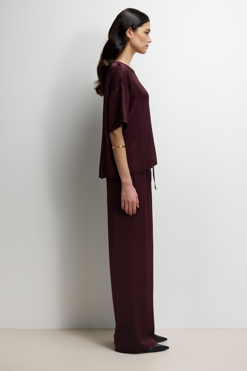 Mila Back Slit Satin Top | Amethyst Plum