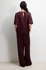Mila Back Slit Satin Top | Amethyst Plum