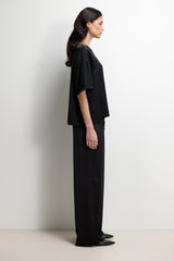 Mila Back Slit Satin Top | Black