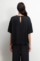 Mila Back Slit Satin Top | Black