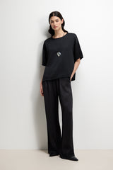 Mila Back Slit Satin Top | Black