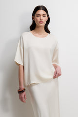 Mila Back Slit Satin Top | Ivory