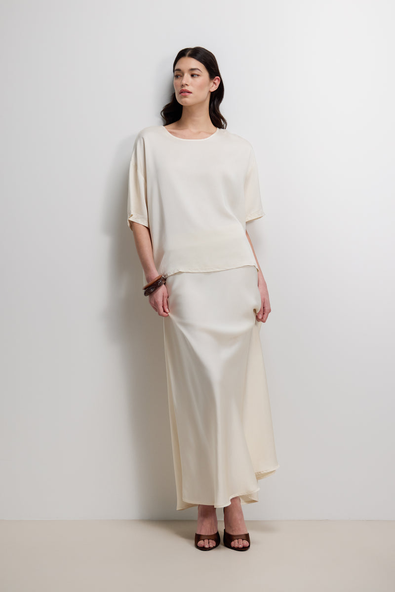 Camilla Bias Satin Skirt | Ivory