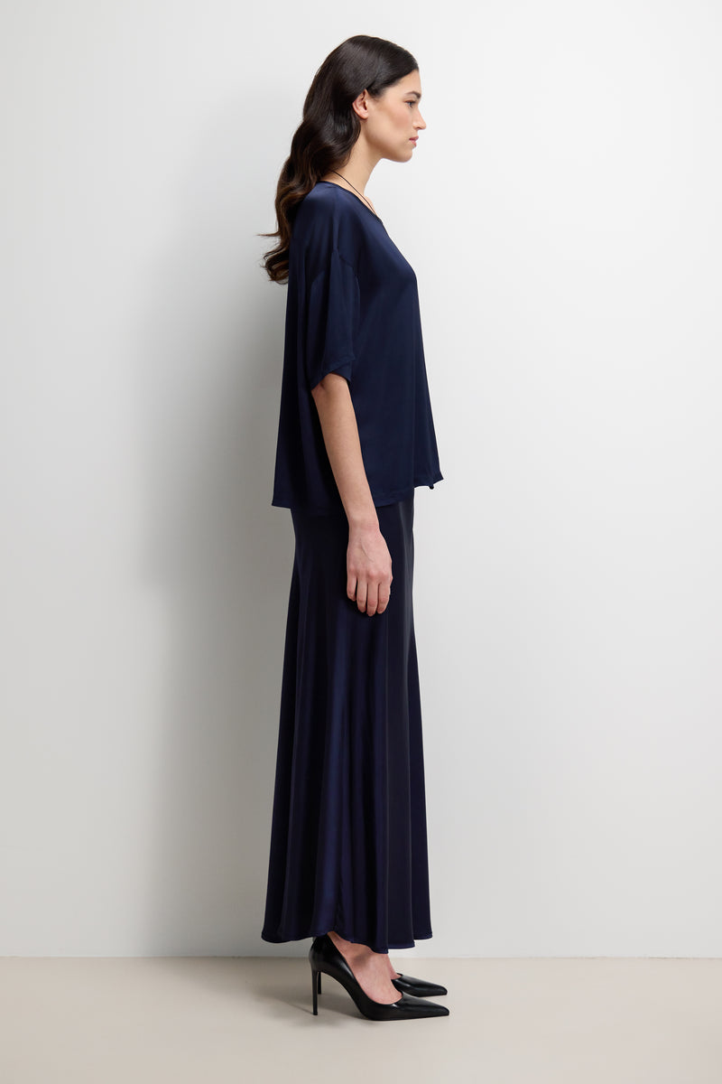 Camilla Bias Satin Skirt | Navy