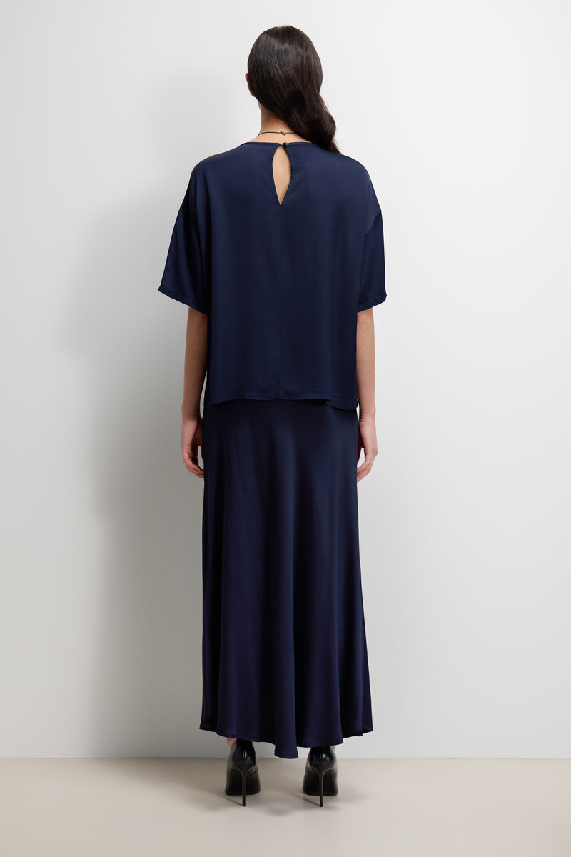 Camilla Bias Satin Skirt | Navy