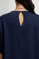 Mila Back Slit Satin Top | Navy