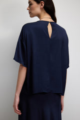 Mila Back Slit Satin Top | Navy