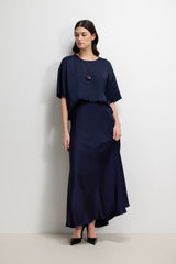 Camilla Bias Satin Skirt | Navy