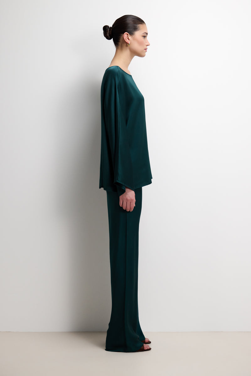 Genet Elastic Waist Bias Satin Trousers | Teal