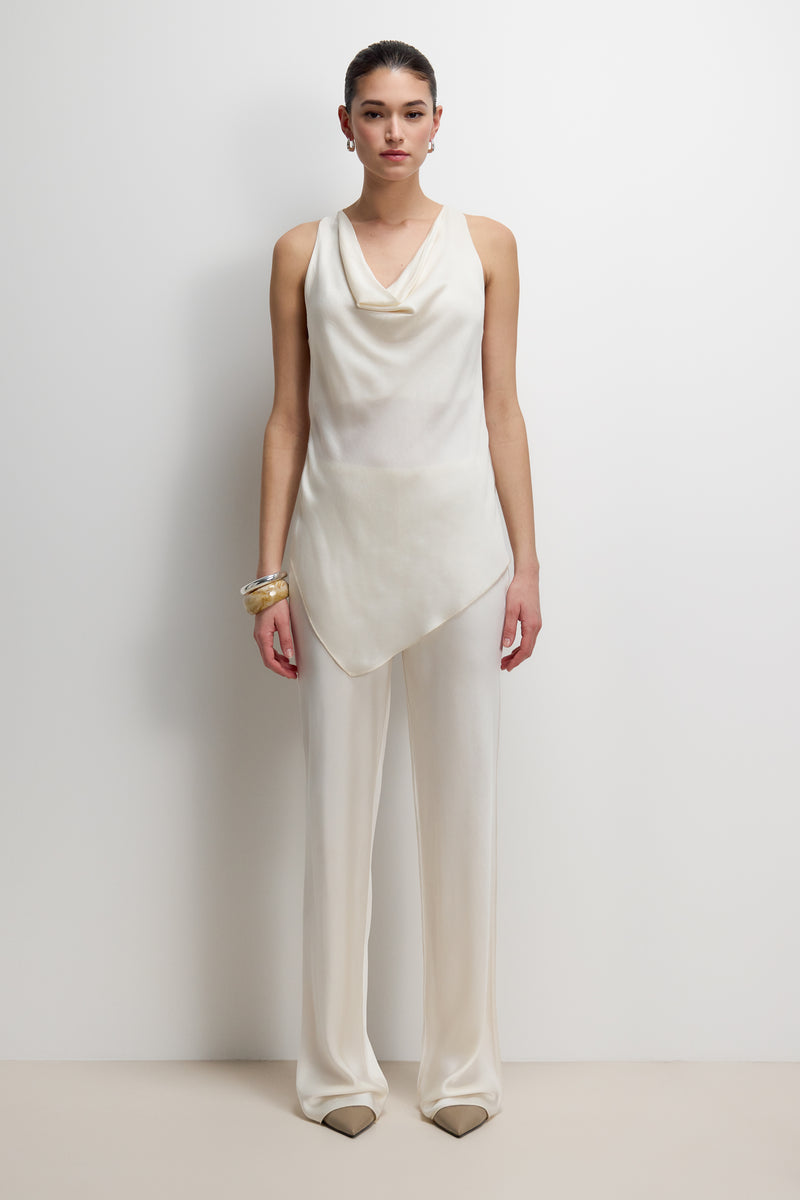Genet Elastic Waist Bias Satin Trousers | Ivory