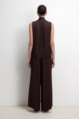 Lyanne Bow Neck Tie Blouse | Espresso Brown Moire