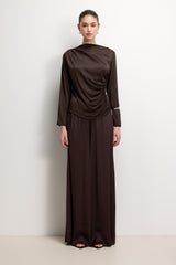 Allegra Asymmetric Long Sleeve Blouse | Espresso Brown