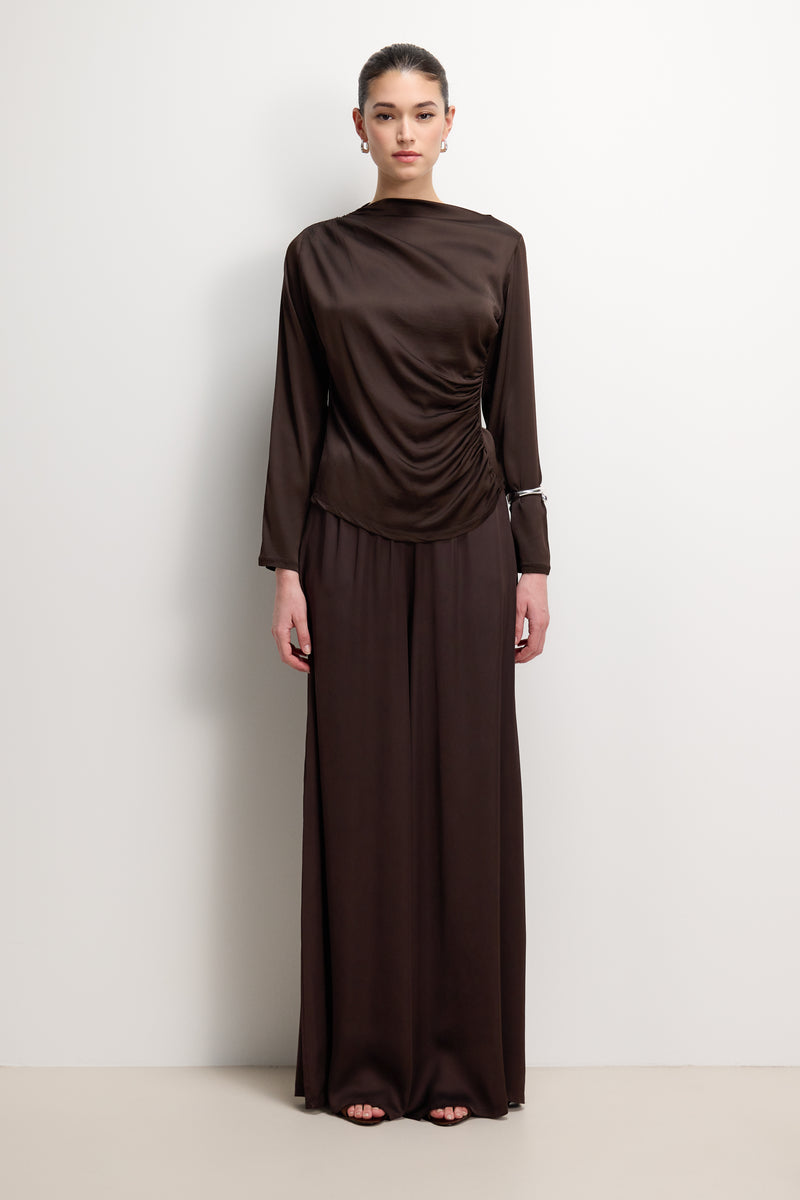 Allegra Asymmetric Long Sleeve Blouse | Espresso Brown