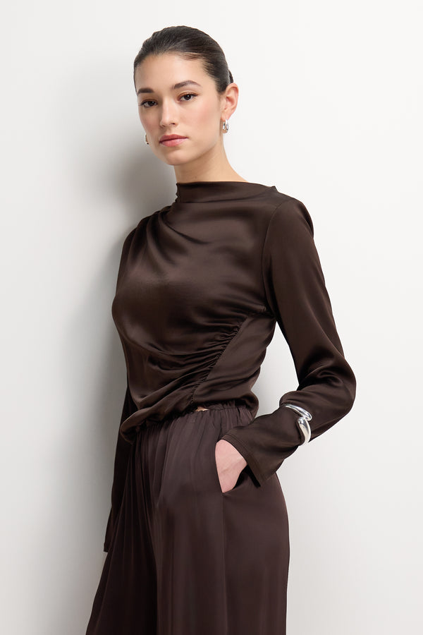 Allegra Asymmetric Long Sleeve Blouse | Espresso Brown