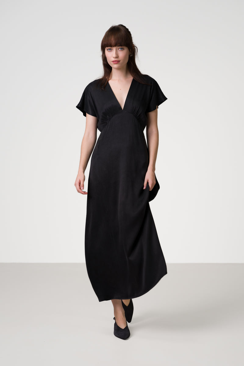 Cressida V Neck Cupro Dress | Black