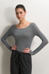Mae Featherweight Boatneck Top | Grey Melange | Modal-Cashmere