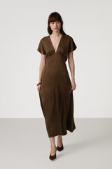 Cressida V Neck Cupro Dress | Chestnut Brown