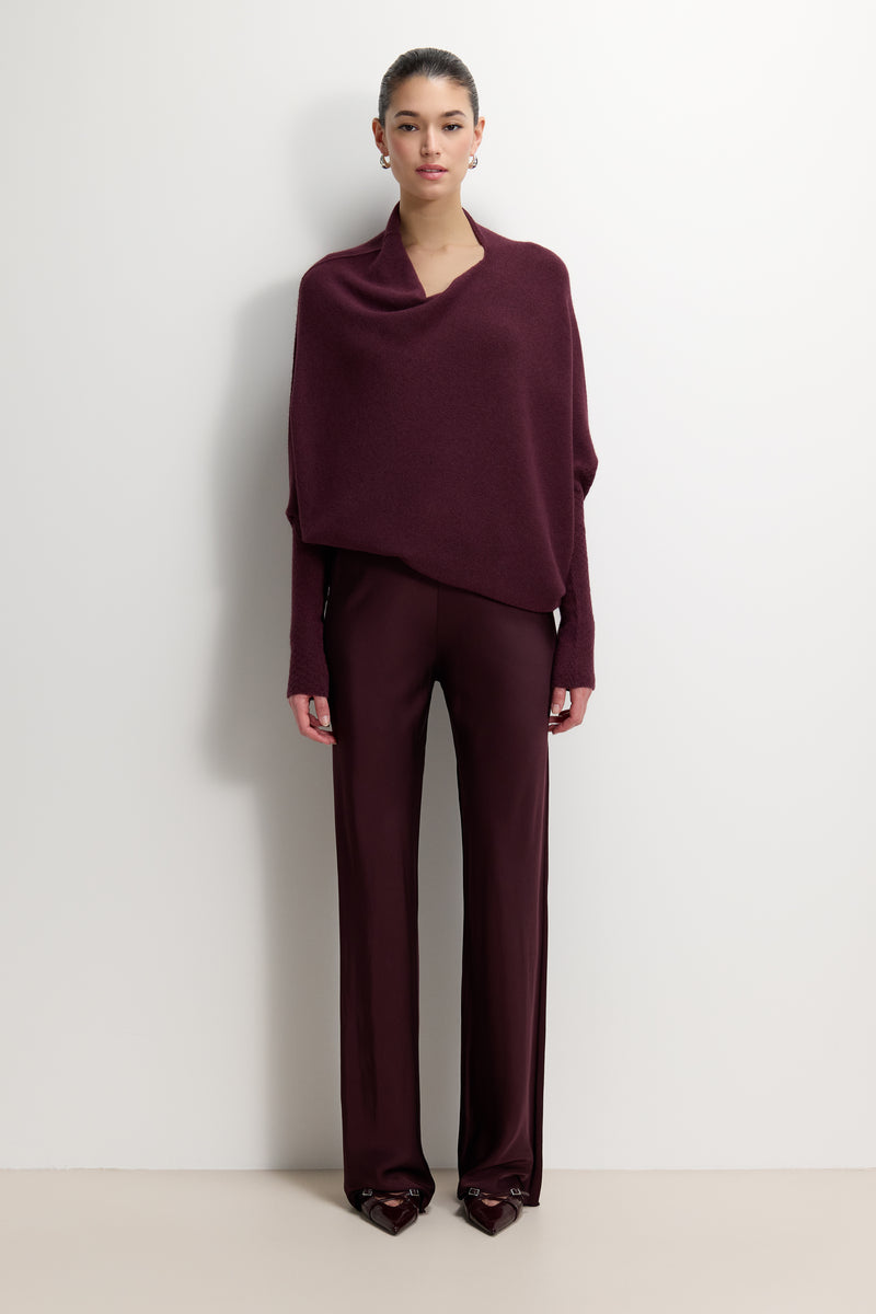 Genet Elastic Waist Bias Satin Trousers | Amethyst Plum