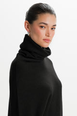 Asymmetric Draped Roll Neck | Black | Seamless Knit