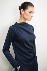 Allegra Asymmetric Long Sleeve Top | Navy