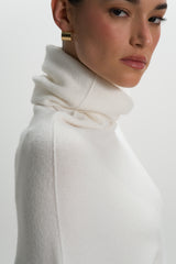 Asymmetric Draped Roll Neck | Ivory | Seamless Knit