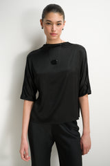 Genevieve Back Tie Satin Top | Black