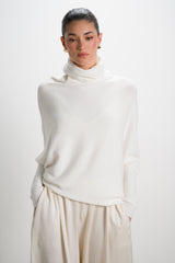 Asymmetric Draped Roll Neck | Ivory | Seamless Knit