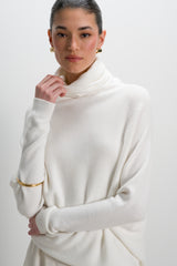 Asymmetric Draped Roll Neck | Ivory | Seamless Knit