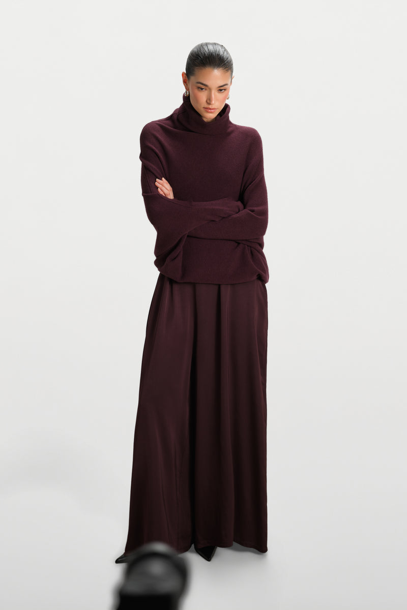 Asymmetric Draped Roll Neck | Amethyst Plum | Seamless Knit