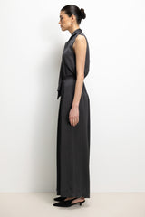 Arden Pleated Elastic Waist Satin Trousers | Anthracite